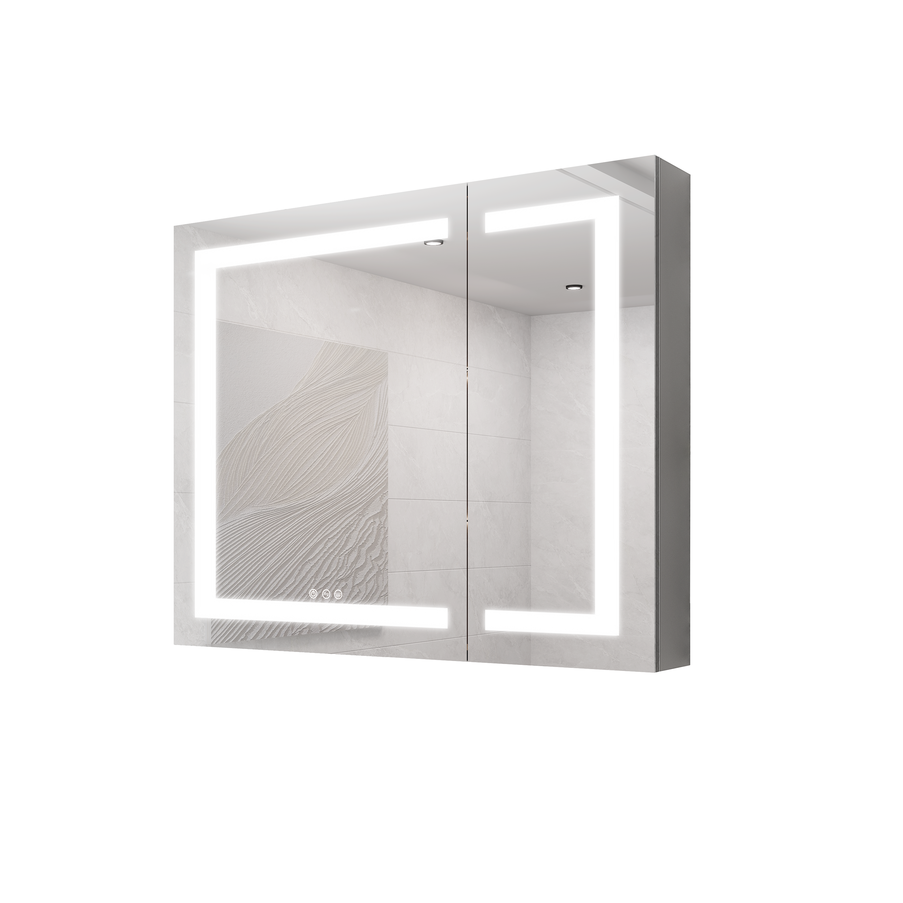 Modern LED Medicine Cabinet with Anti-Fog Mirror & Adjustable Brightness in Silver Aluminum, 36x30 Inches