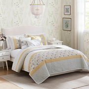 6 Piece Cotton Percale Quilt Set with Throw Pillows Yellow Full/Queen