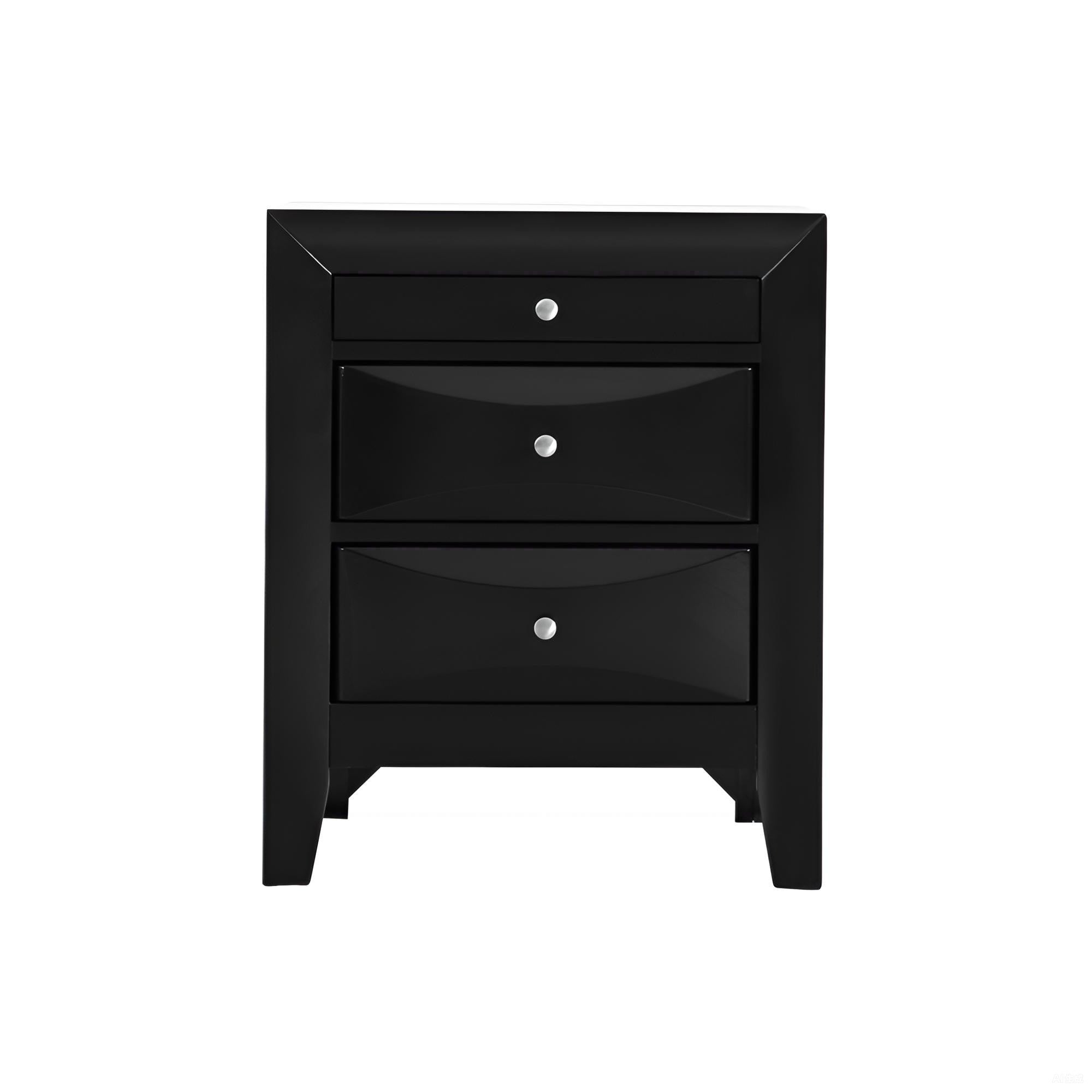 Elegant Black Nightstand with Drawers for Bedroom Storage in Particle Board