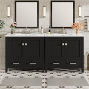 72' Black Bathroom Vanity with Ceramic Sink, Soft-Close Doors, Double Storage Shelves & Divided Drawer – Modern Bathroom Cabinet with Ample Storage