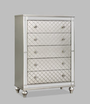 1pc Glam 5-Drawer Bedroom Chest Diamond Patterned Drawer Fronts Silver Finish