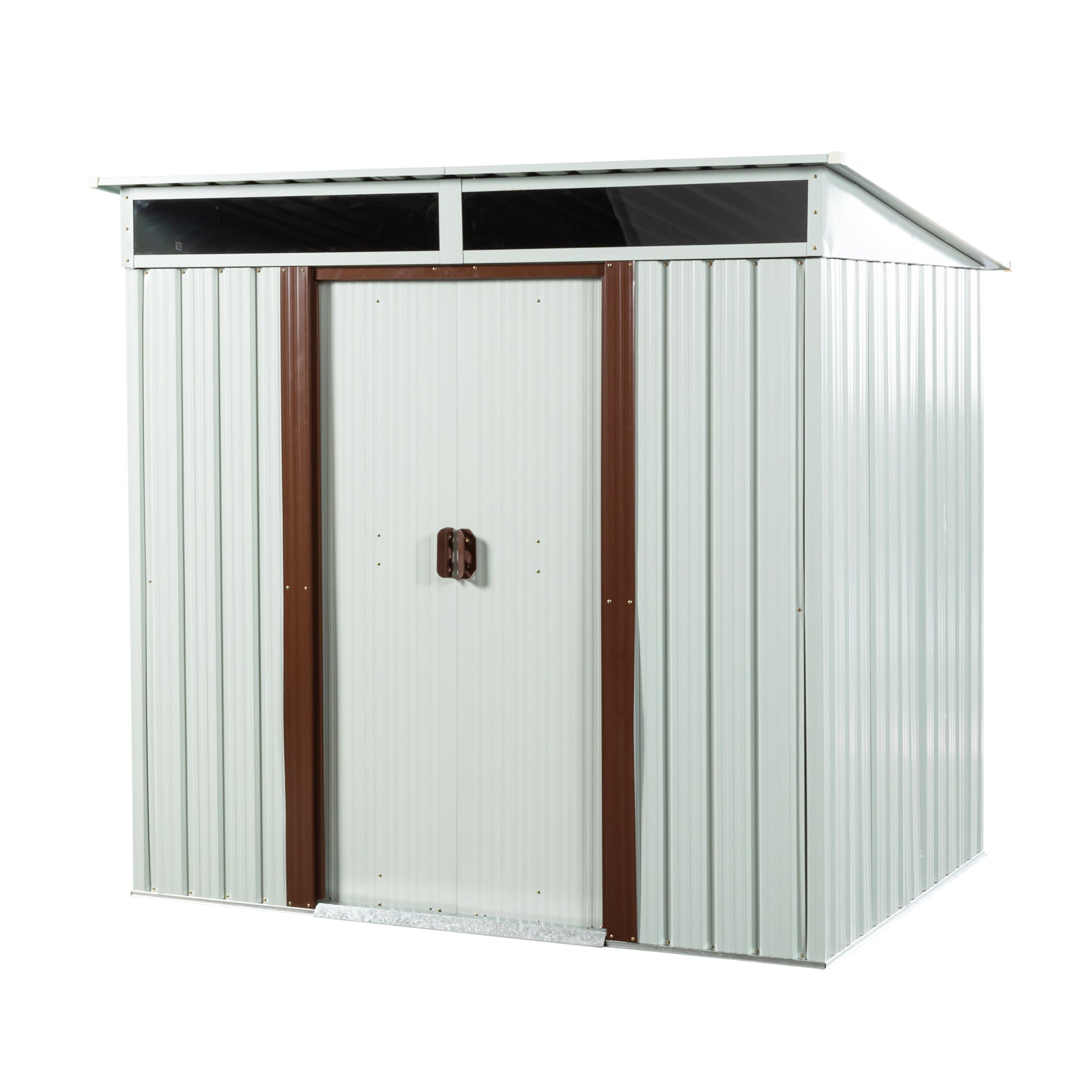Outdoor Metal Storage Shed with Sliding Doors, White, Galvanized Iron, 6ft x 5ft
