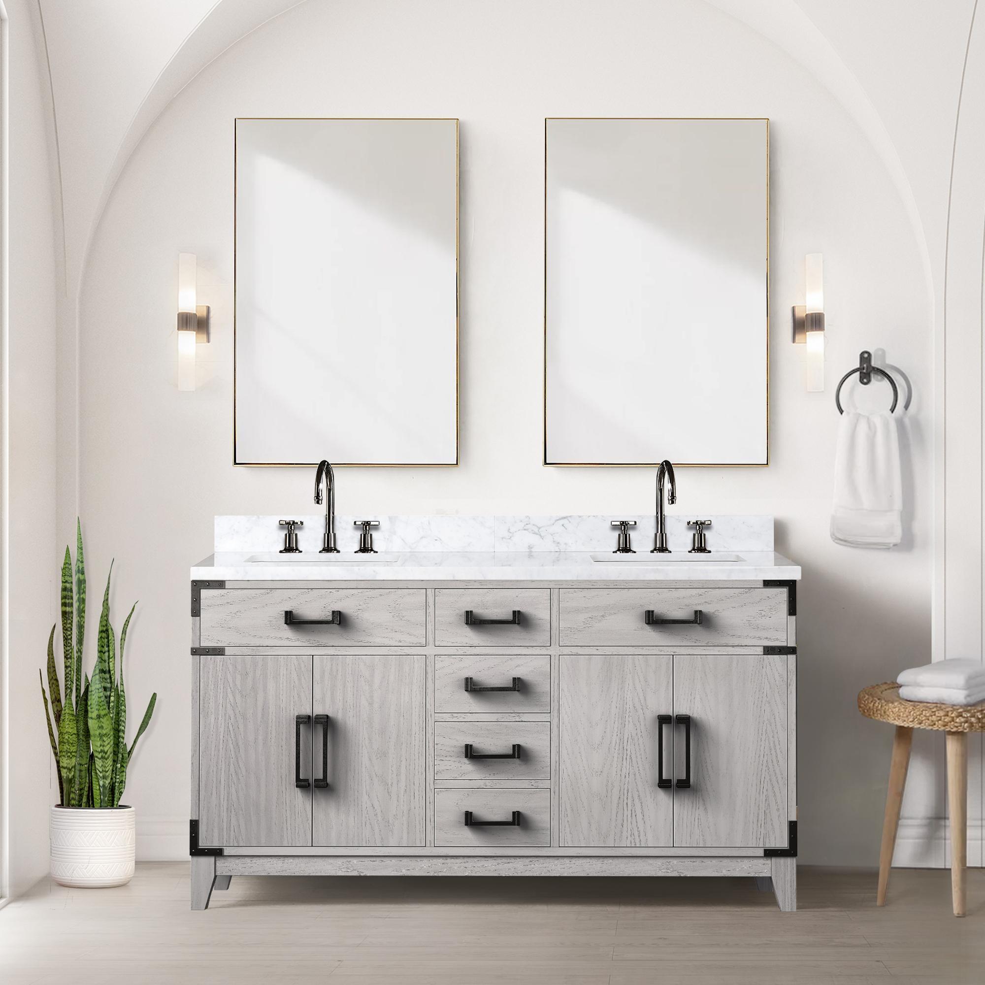 White Oak Double Bath Vanity 60 in. W x 22 in. D