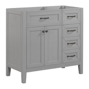 36' Bathroom Vanity without Sink, Cabinet Base Only, Bathroom Cabinet with Drawers, Solid Frame and MDF Board, Grey