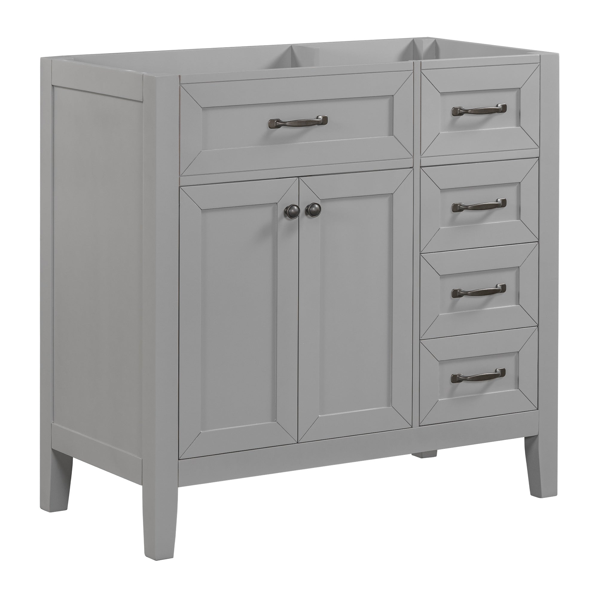 36' Bathroom Vanity without Sink, Cabinet Base Only, Bathroom Cabinet with Drawers, Solid Frame and MDF Board, Grey