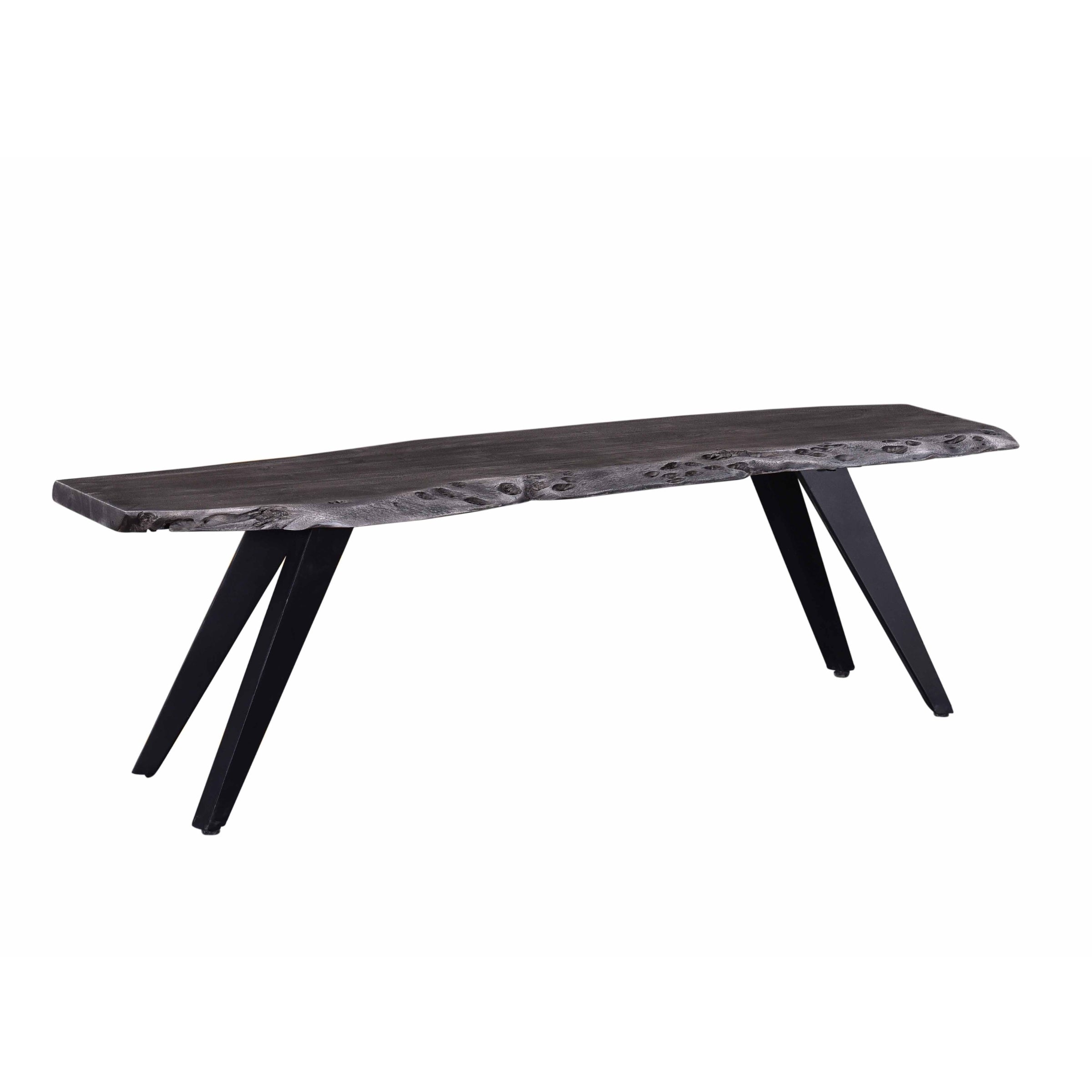 Gray Acacia Wood Dining Bench with Metal Legs, Water Resistant Coating Top Table