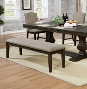 Transitional Modern Style Espresso Frame 1pc Bench Padded Seat Back Nailhead Trim Warm Gray Fabric