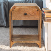 Newton Mini Oak-ish Nightstand with a Drawer and Open Shelf, Beige and Brown