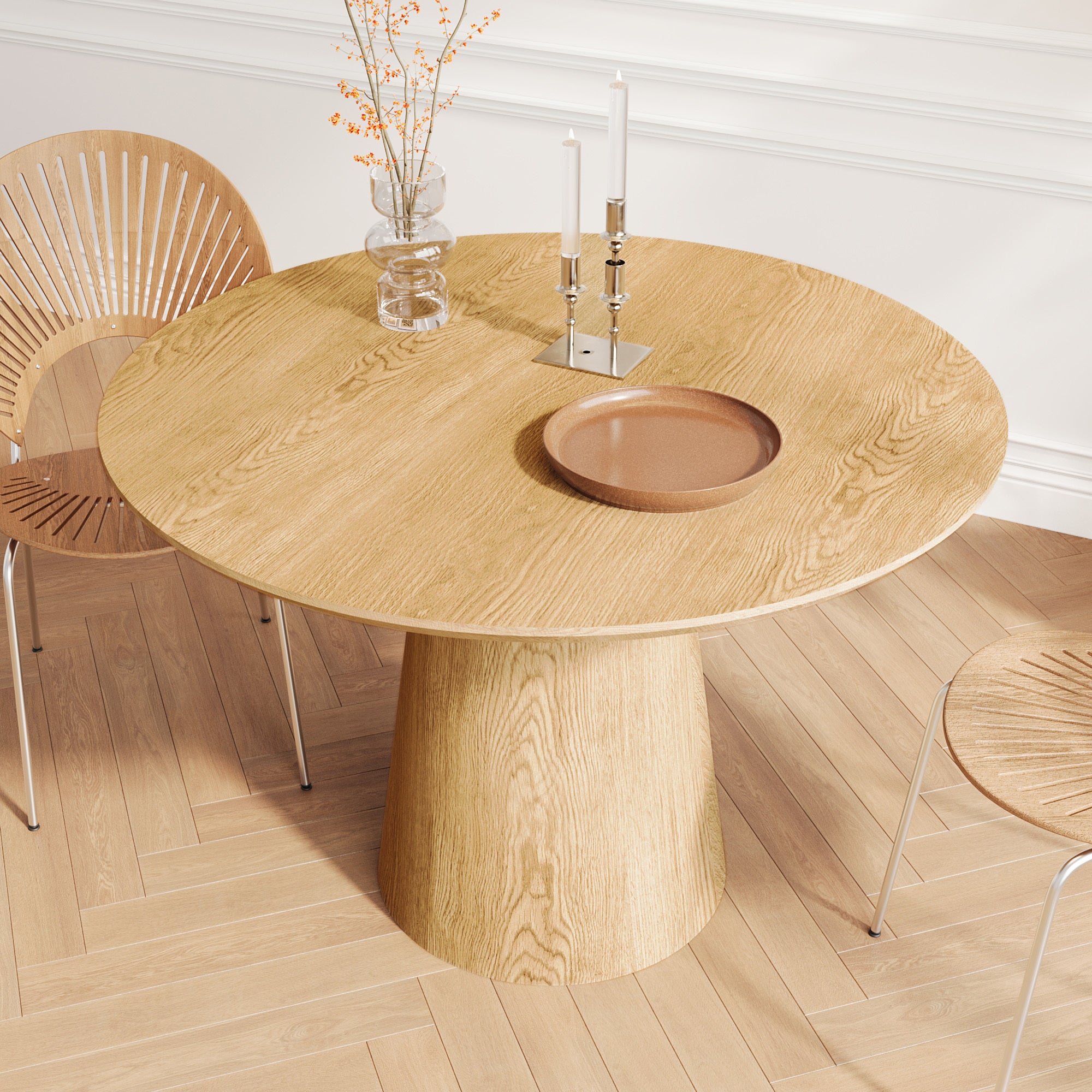 43 inch Wooden circular dining table, modern minimalist round table, MDF colored table,