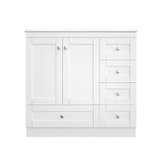 Shaker Style Free-Standing Bathroom Vanity Cabinet with Ceramic Sink, Soft-Close Drawers and Doors, White MDF, 36'