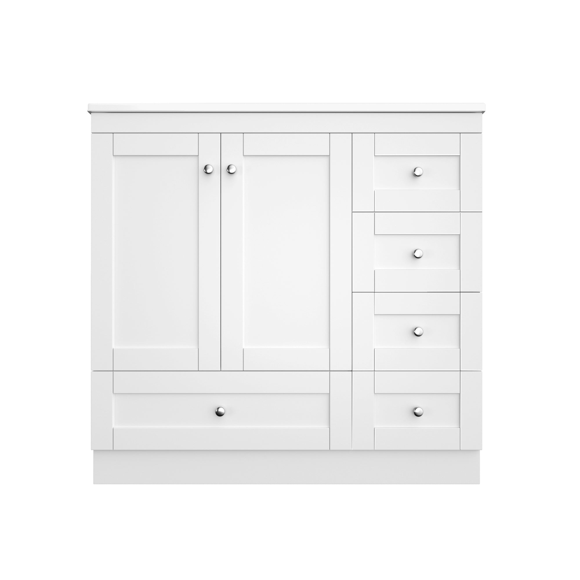 Shaker Style Free-Standing Bathroom Vanity Cabinet with Ceramic Sink, Soft-Close Drawers and Doors, White MDF, 36'
