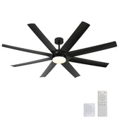 72 Inch Industrial DC Motor Ceiling Fan with light, Large Ceiling Fan with 8 Reversible Blades, 3 Downrods, 6-Speed Remote Control, Home or Commercial Ceiling Fans for Porch/Garage/Shop, Black