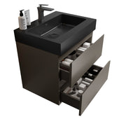 Alice Modern Bathroom Vanity with Large Storage, Wall Mounted, Black Sink Basin, Gray Finish, 24-inch