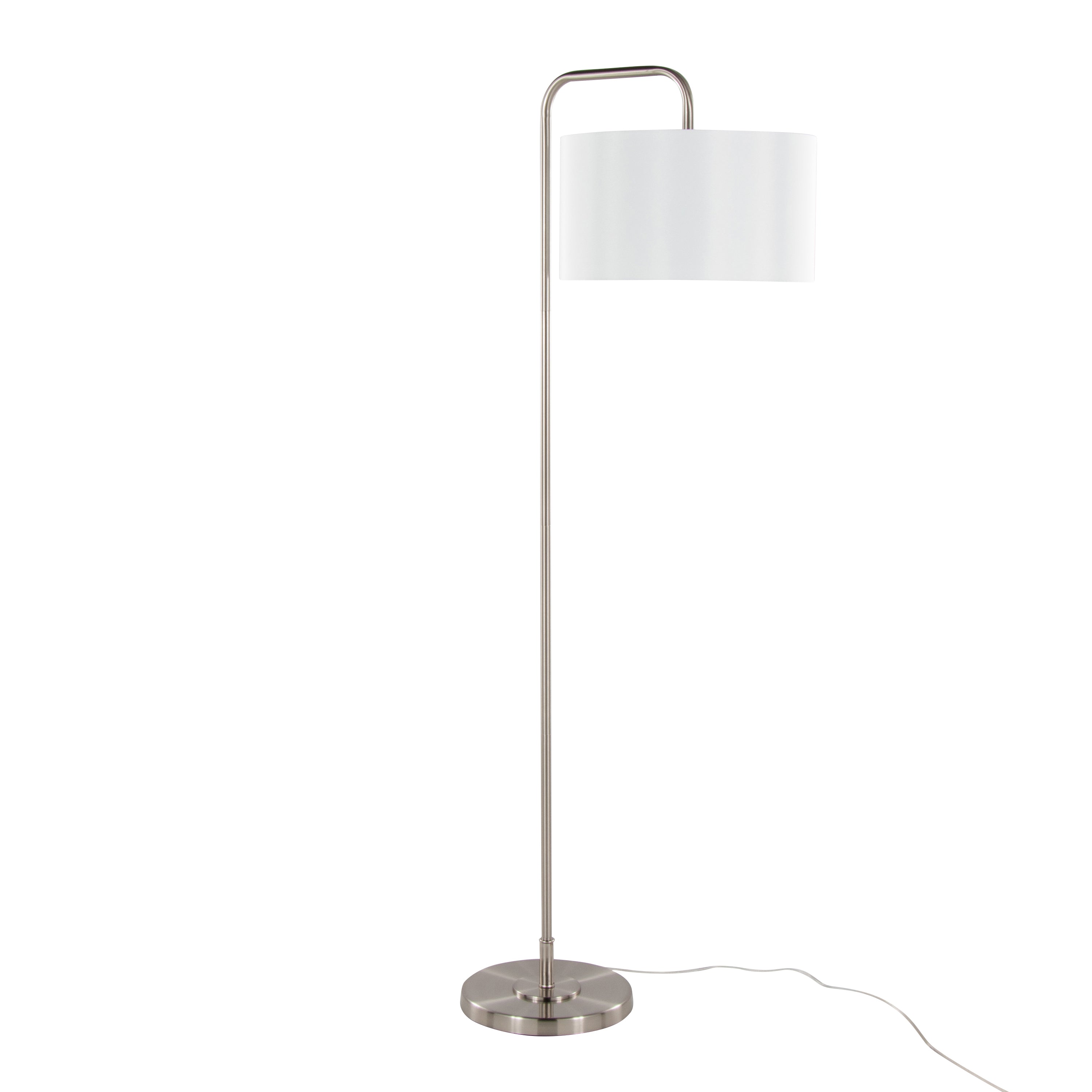 Puck 63' Contemporary Metal Floor Lamp in Brushed Nickel with White Linen Shade from Grandview Gallery by LumiSource