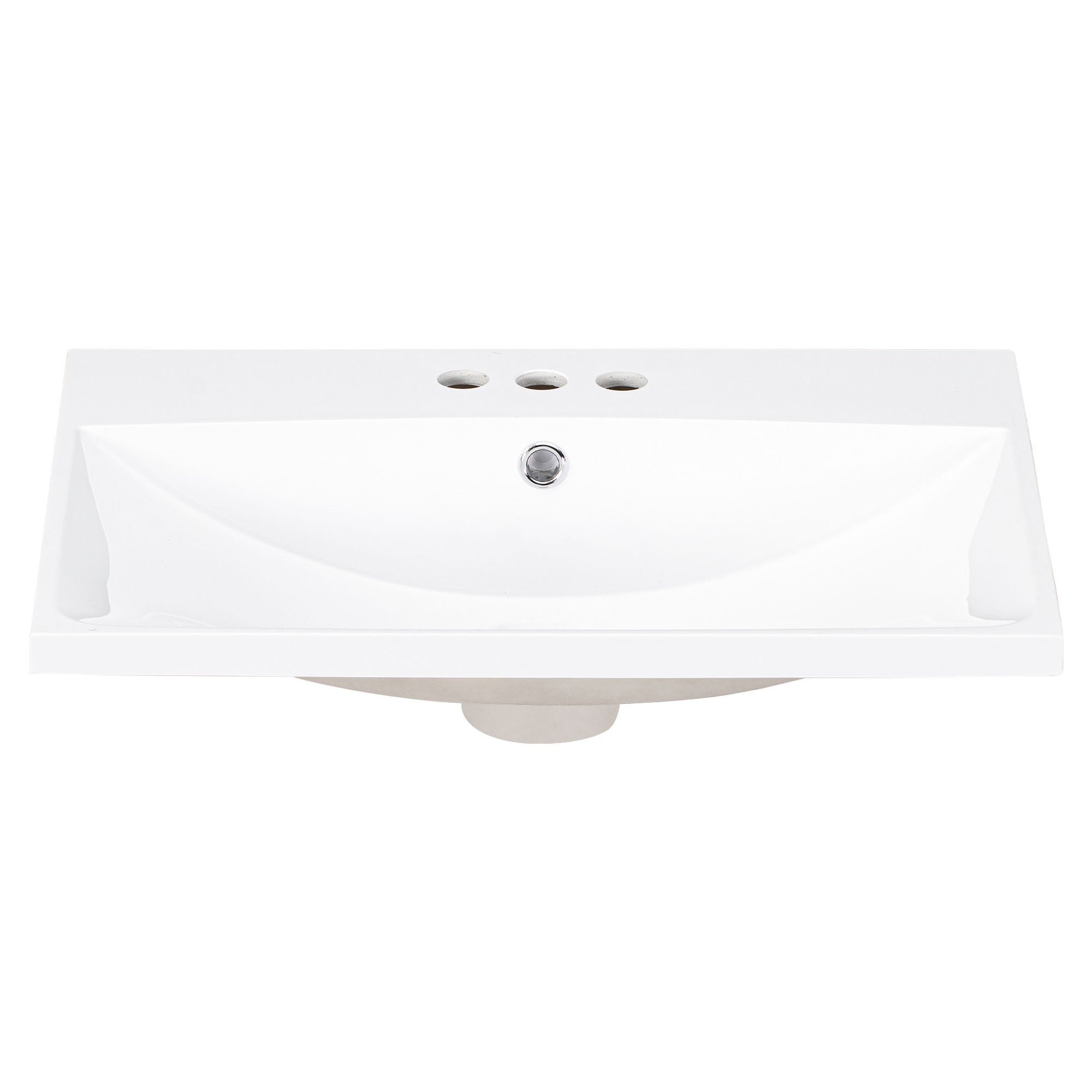 24' Single Bathroom Basin Sink, Vanity Top Only, 3-Faucet Holes, Resin