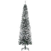 HOMCOM 7.5' Tall Unlit Snow-Flocked Slim Artificial Christmas Tree with Realistic Branches and 738 Tips