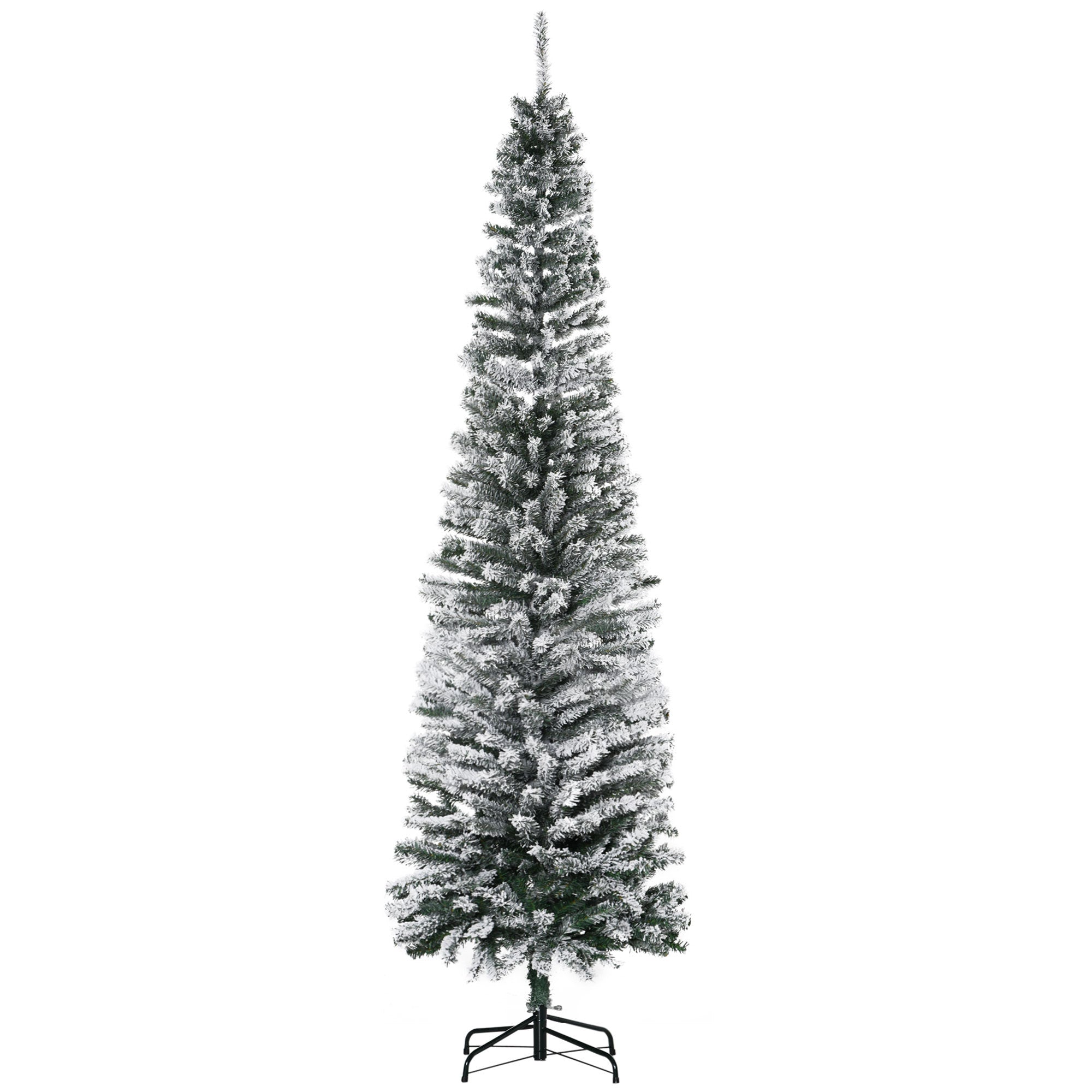 HOMCOM 7.5' Tall Unlit Snow-Flocked Slim Artificial Christmas Tree with Realistic Branches and 738 Tips