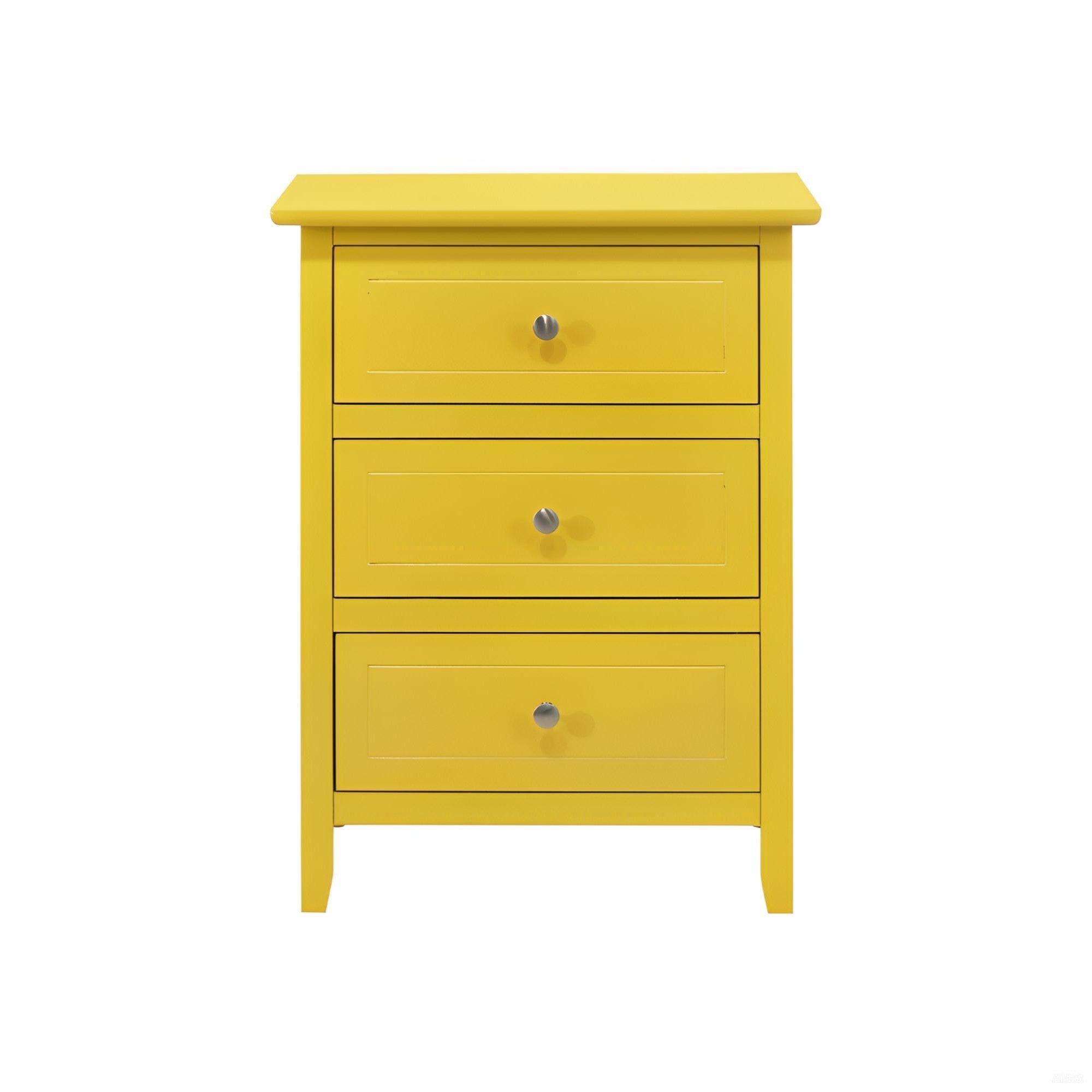 Modern Bedroom Nightstand with Bright Yellow Finish in Durable Particle Board, 25 Inch Height
