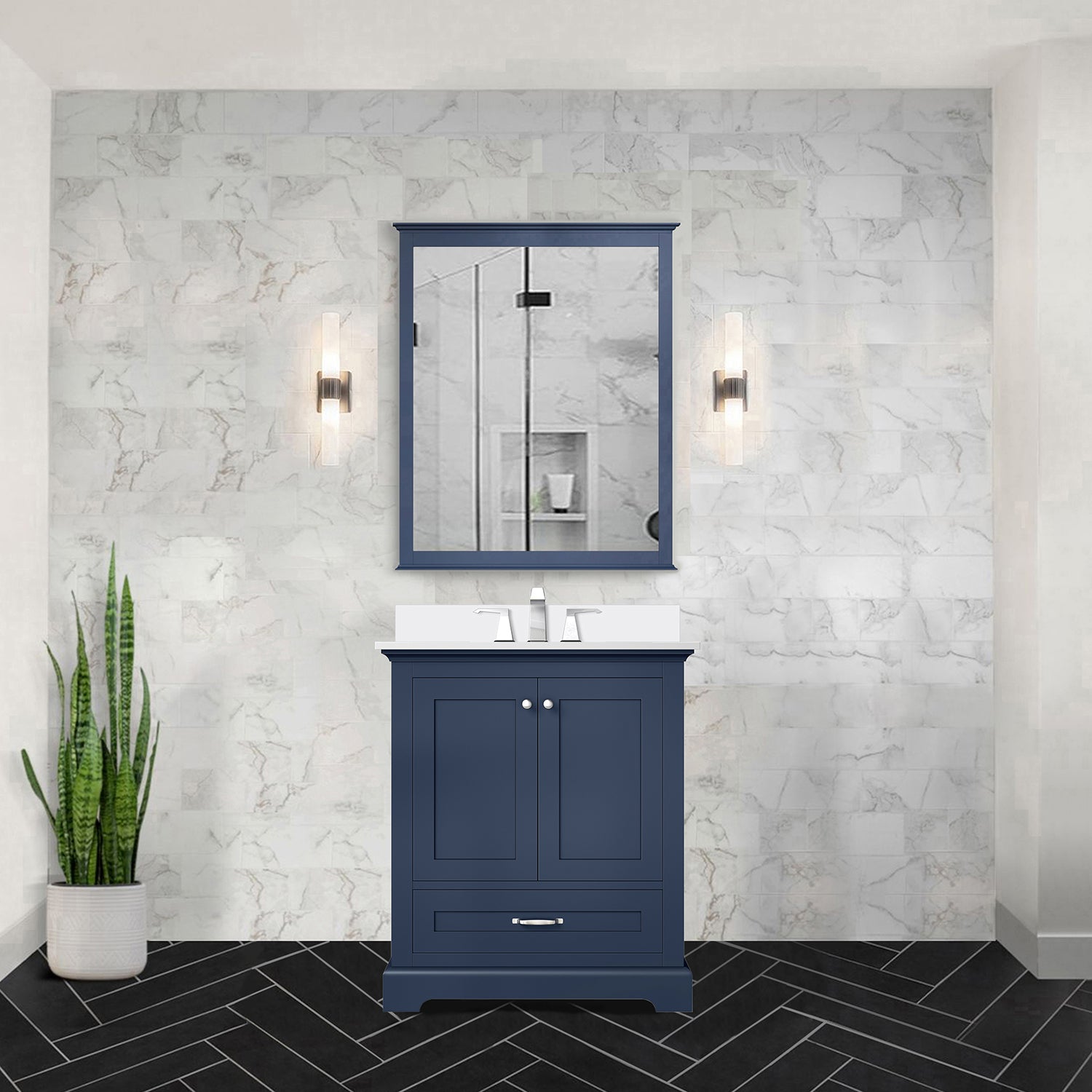 Navy Blue Single Bath Vanity 30 in. W x 22 in. D, with Cultured Marble Top