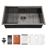 Gunmetal Black Workstation Kitchen Sink 28' x 18' x 10' Single Bowl Undermount 16 Gauge Stainless Steel