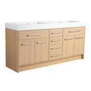 72-Inch Freestanding Bathroom Vanity with Double Resin Sink, Oak Finish, Plywood Construction