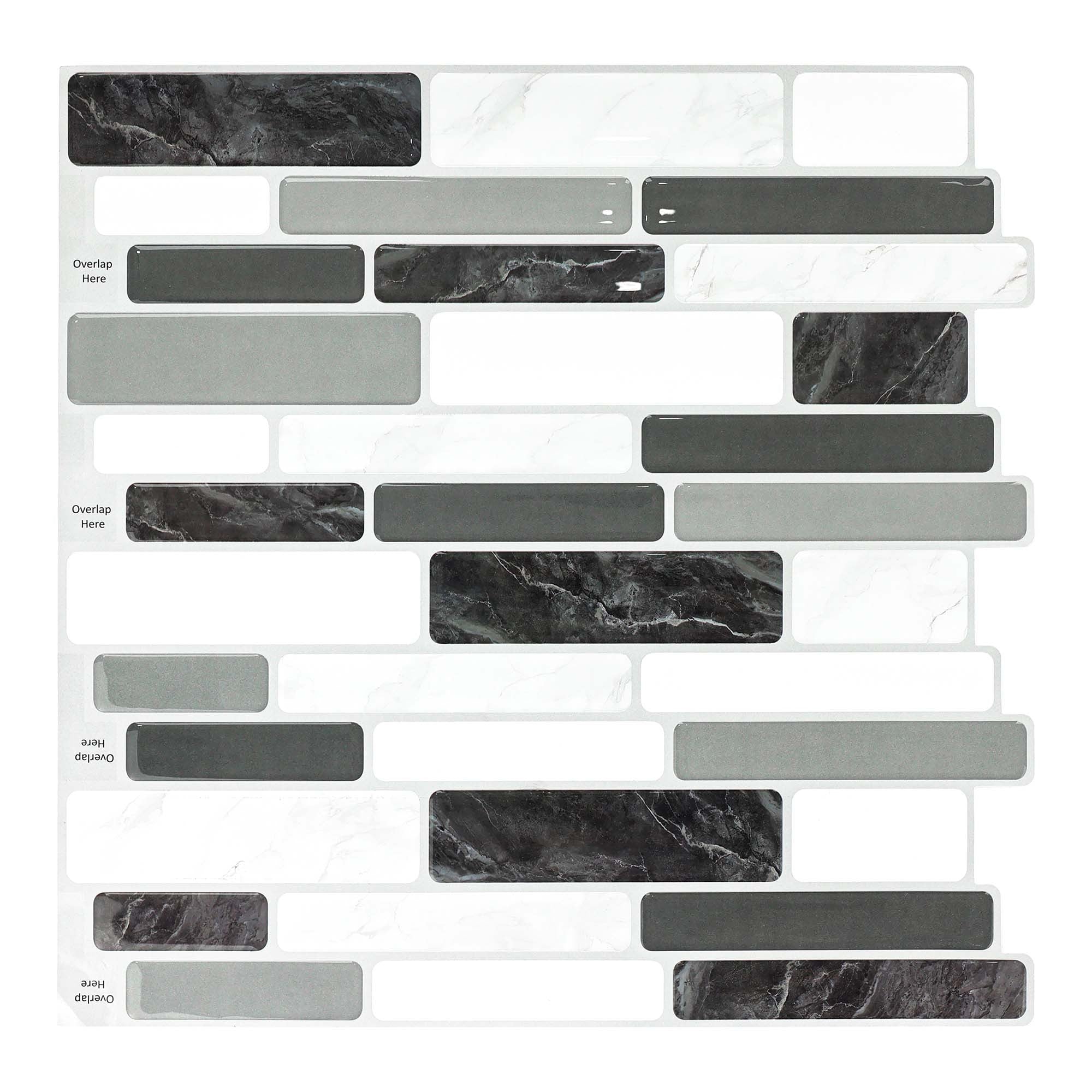 12 in. x 12 in. Vinyl Peel and Stick Wall Tile Backsplash in Gray Marble for Kitchen (10-Pack)