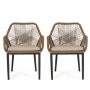 Modern Wicker Dining Club Chair with Water-Resistant Cushions in Brown and Beige