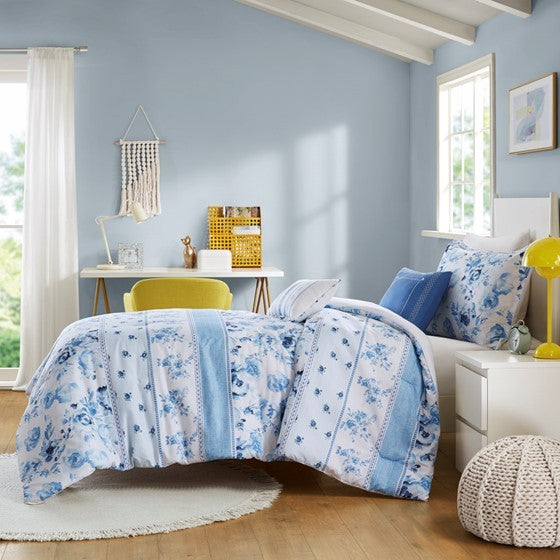 Full/Queen Floral Striped Comforter Set