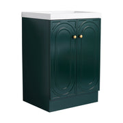 Contemporary 24' Freestanding Bathroom Vanity with White Resin Sink & Soft-Close Doors in Dark Green Plywood
