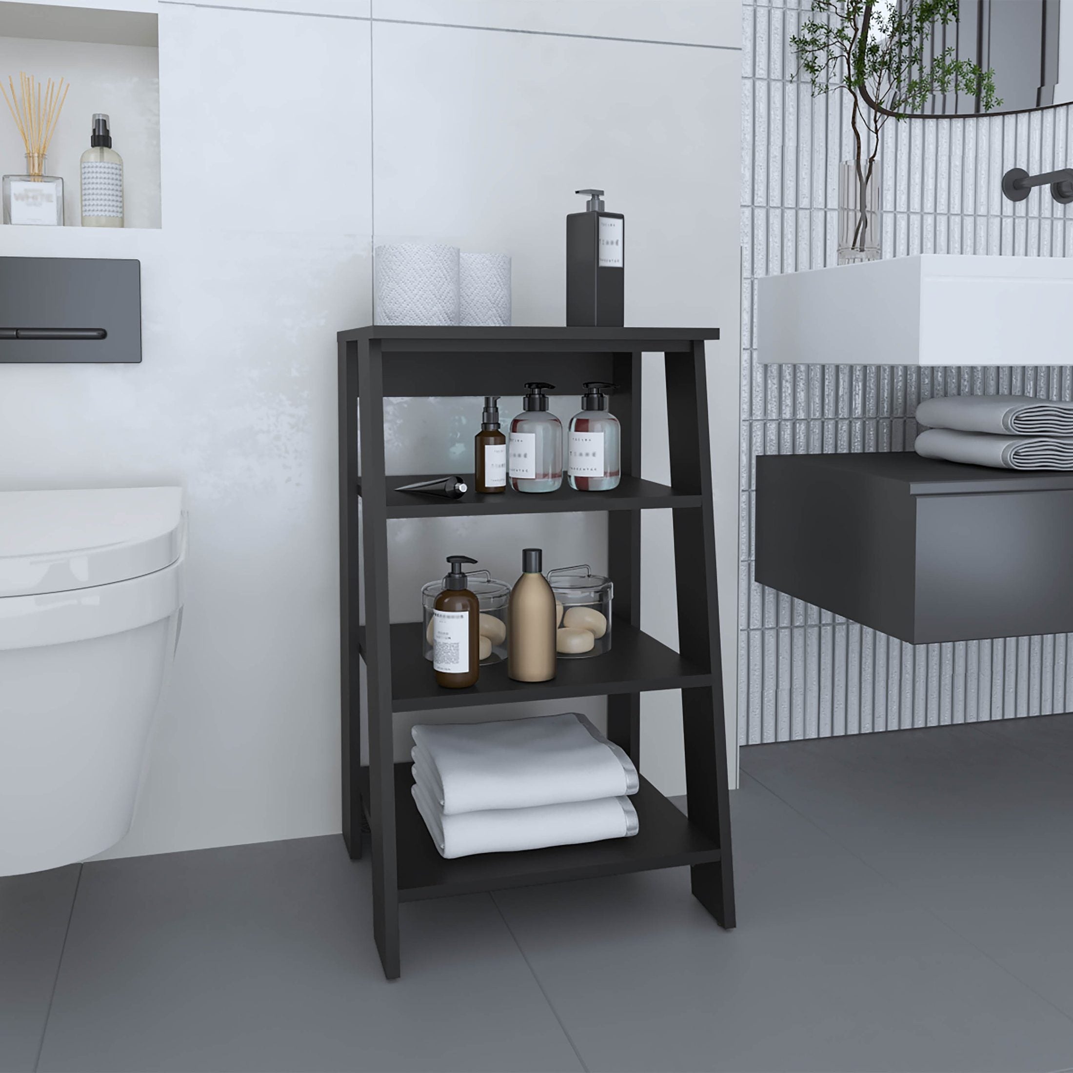 Linen Cabinet 29.7'H, Four Shelves, Vertical, Black