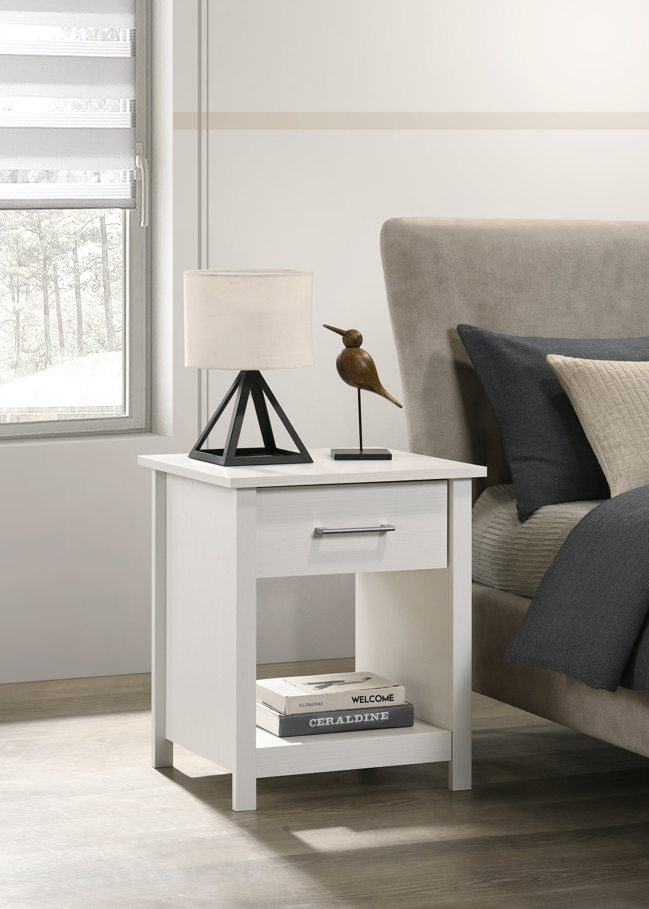 Celeste 20'W White 1-Drawer Nightstand Bedside Table