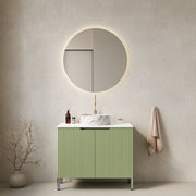 TURIO 30' Bathroom Vanity with Sink, Freestanding Bathroom Storage Cabinet with 2 Doors, White Round Ceramic Basin with Stone Pattern and Carrara White Counter Top, No Faucet, Light Green Color