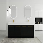 60 Inch Freestanding Bathroom Vanity with Resin Double Sink, With Soft Closing Door, KD-Package