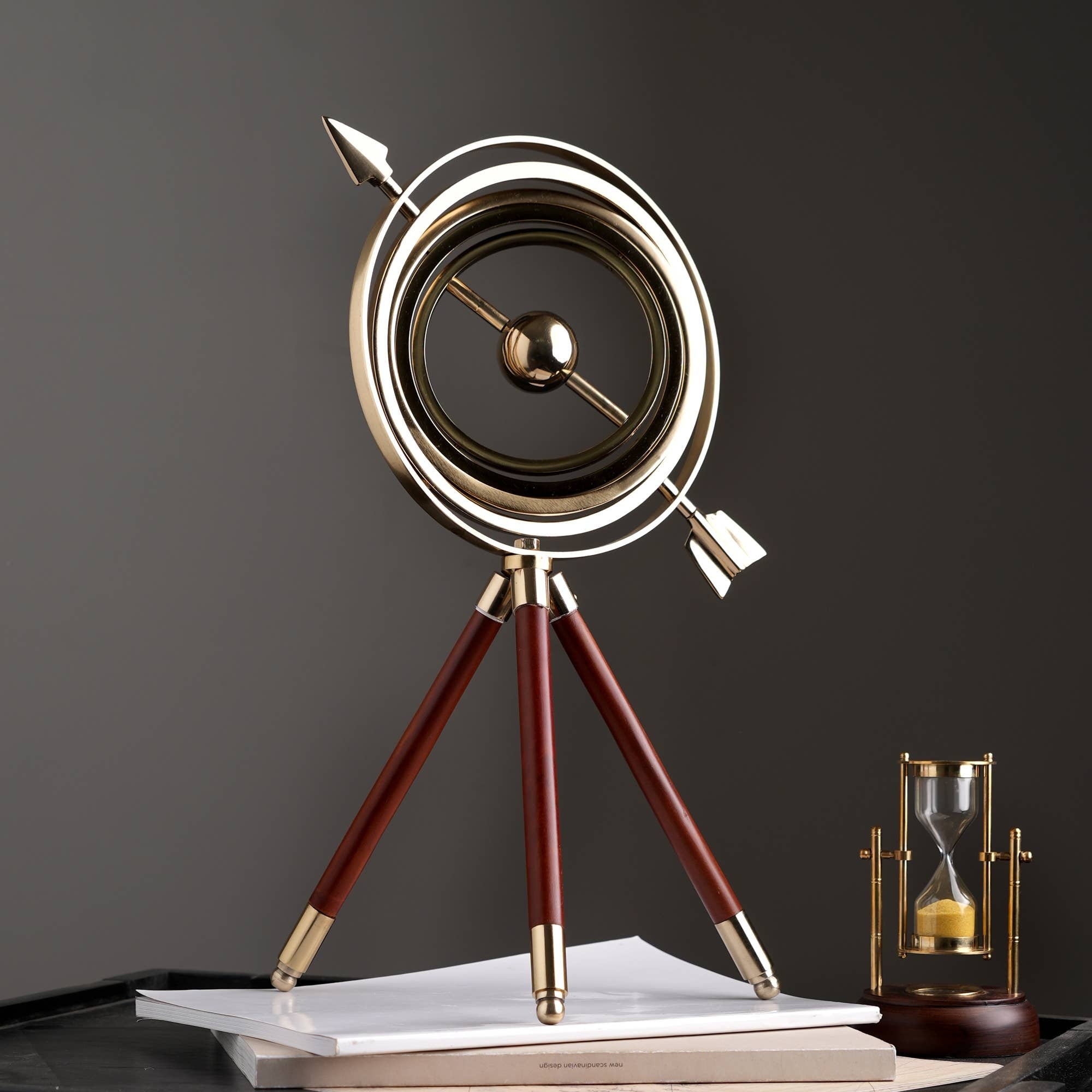 Aluminum Gold Color Armillary With Wood Tripod Stand