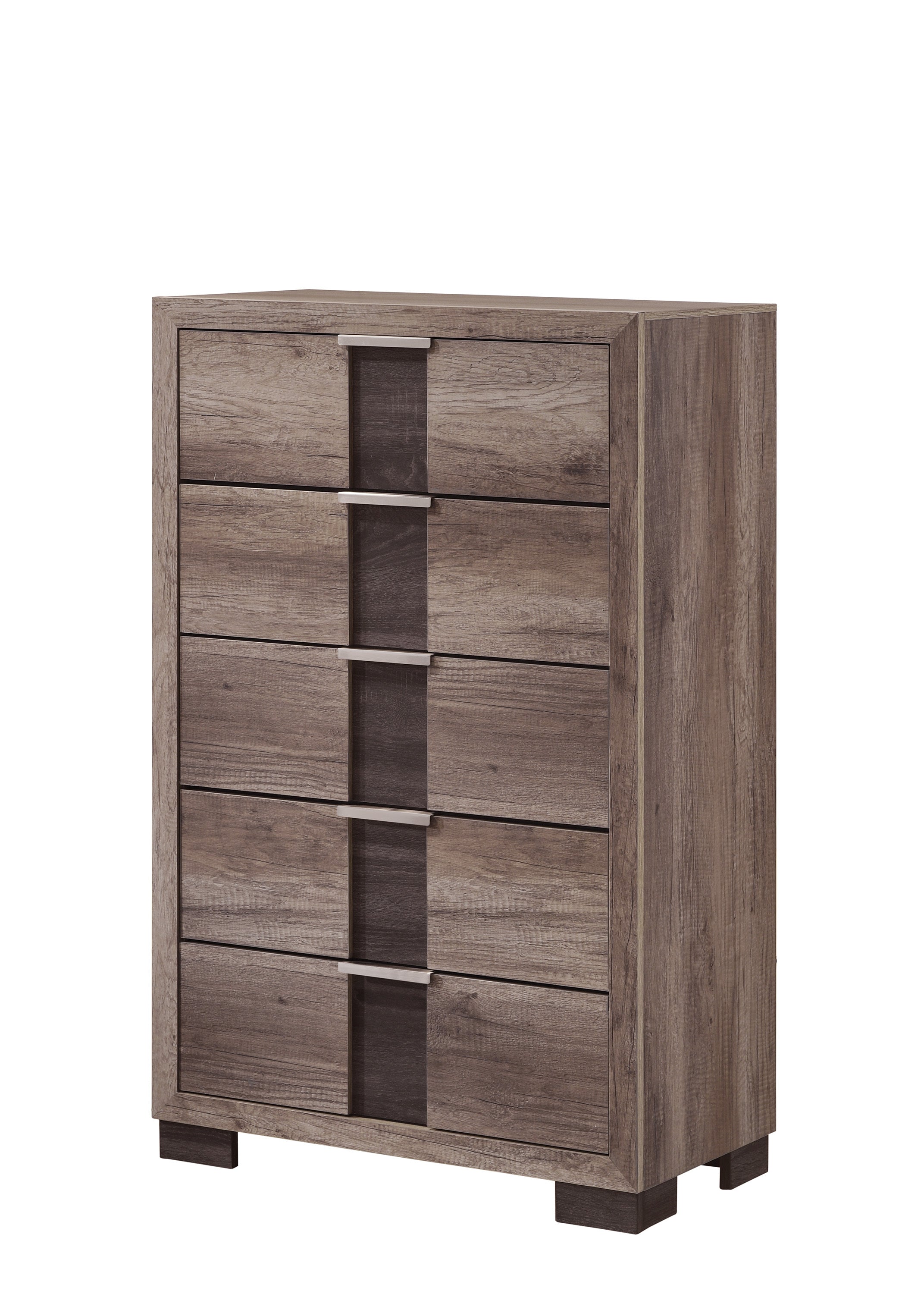 1pc Contemporary Chest Five Drawers Metal knobs Brown Gray Finish Bedroom Wooden Furniture