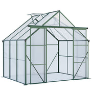 Green Double Door Polycarbonate Greenhouse with Raised Base and Anchor, Aluminum Heavy Duty, 8x6 FT, Walk-in for Outdoor Backyard