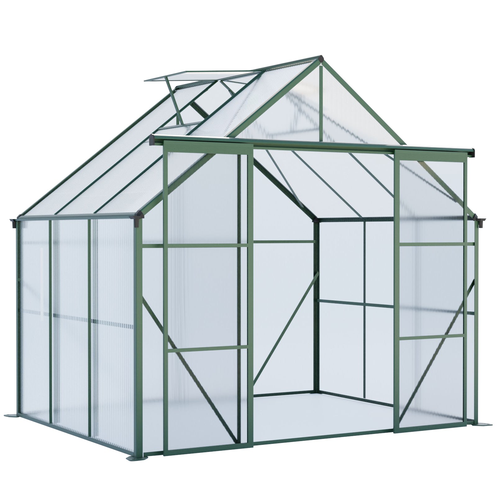 Green Double Door Polycarbonate Greenhouse with Raised Base and Anchor, Aluminum Heavy Duty, 8x6 FT, Walk-in for Outdoor Backyard