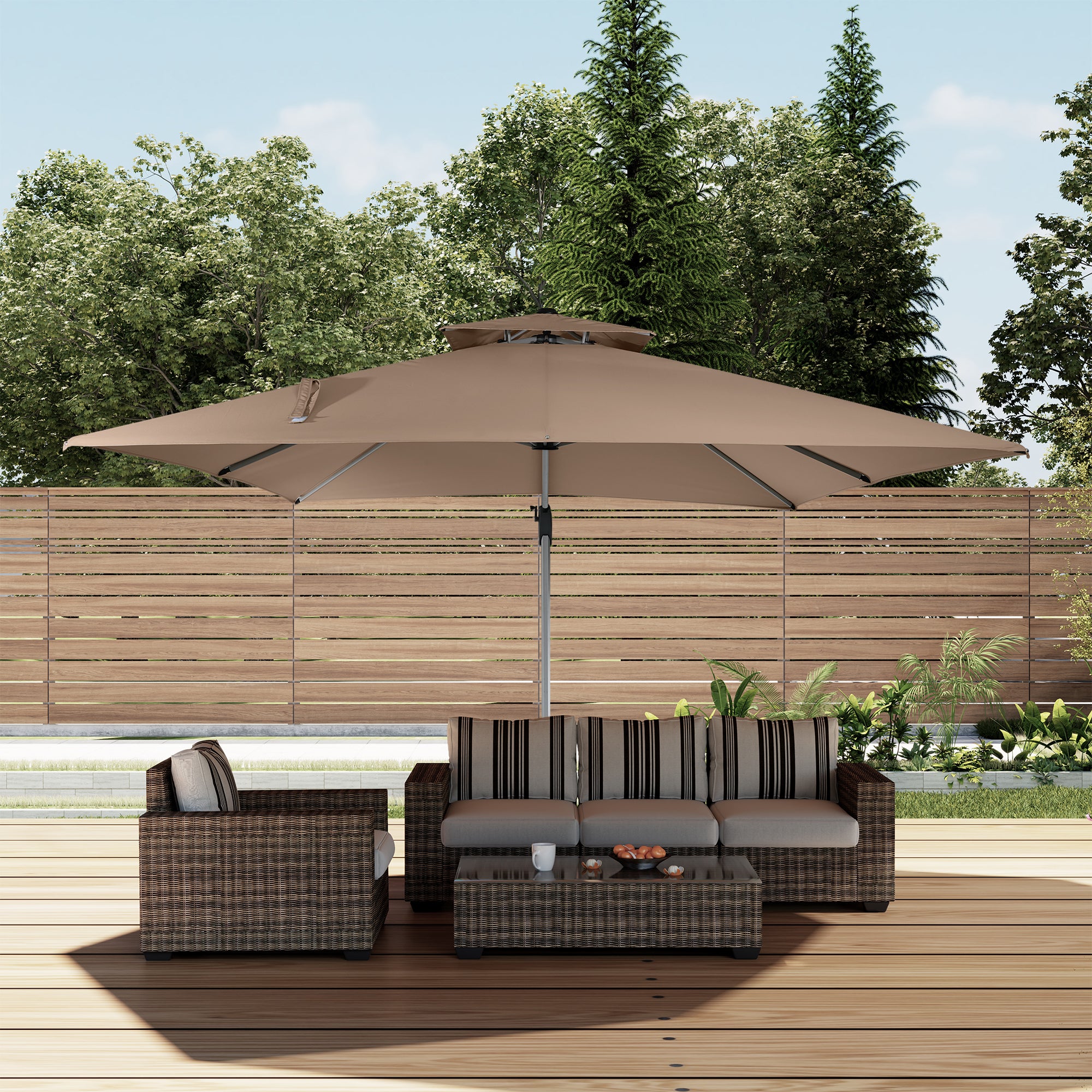 11FT Patio Umbrella Outdoor Square Double Top Umbrella in Brown(without Umbrella Base)