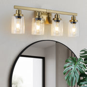 24' Golden 4-Light Vanity Light with Clear Glass Shades, Modern Iron Metal Bathroom Wall Fixture for Mirror, Ideal for Bathroom and Dressing Table (No Bulbs)
