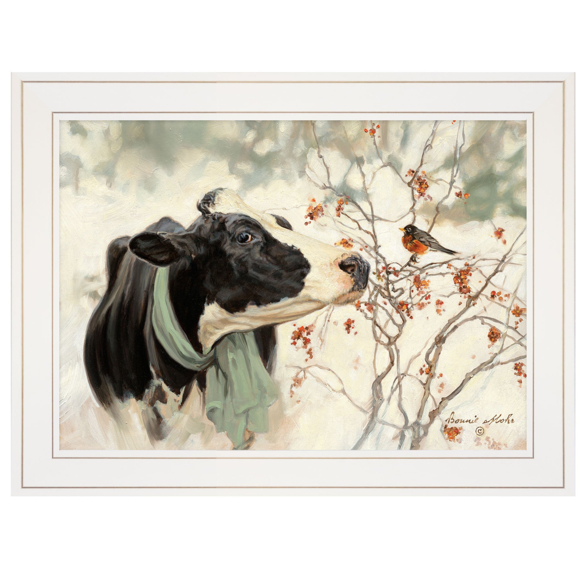 'The Winter Robin' by Bonnie Mohr, Ready to Hang Framed Print, White Frame