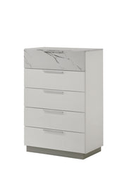 Mist Chest White – Two-Tone High-Gloss Marble & Lacquer Finish with Five Smooth-Glide Drawers, Velvet-Lined Top Drawer      same asG150108673  (NJ inventory)