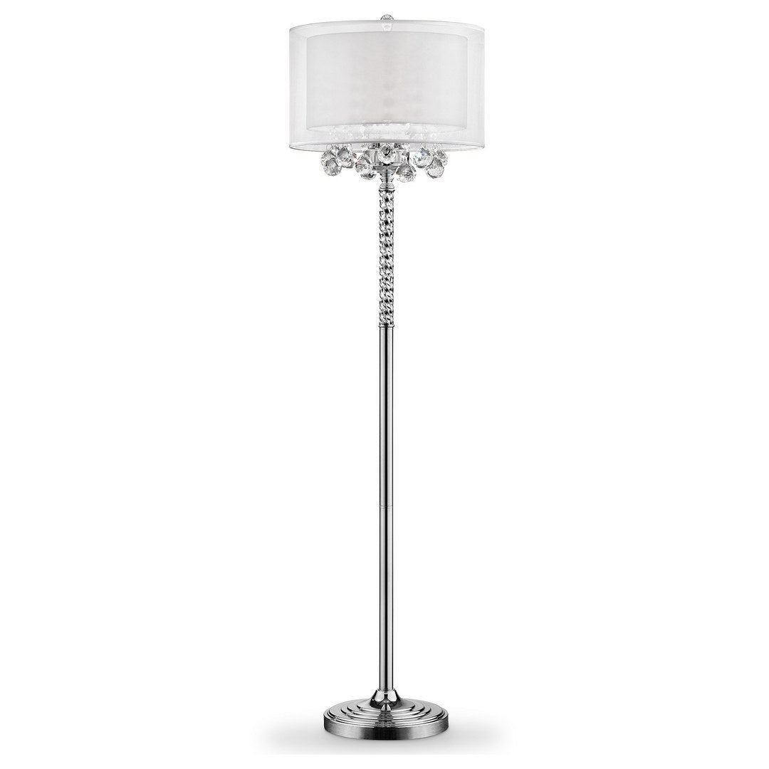 62.5' Tall Floor Lamp 'Moiselle', Silver and Crystal Accents, Silvery Shade