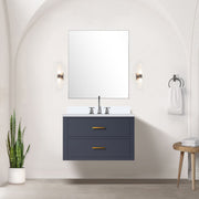 Blue Single Bath Vanity 30 in. W x 22 in. D, White Quartz Top, and Faucet Set