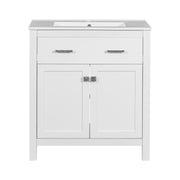 Modern 30-Inch Bathroom Vanity with Ceramic Sink, White Cabinet with Soft Close Doors and Adjustable Shelf