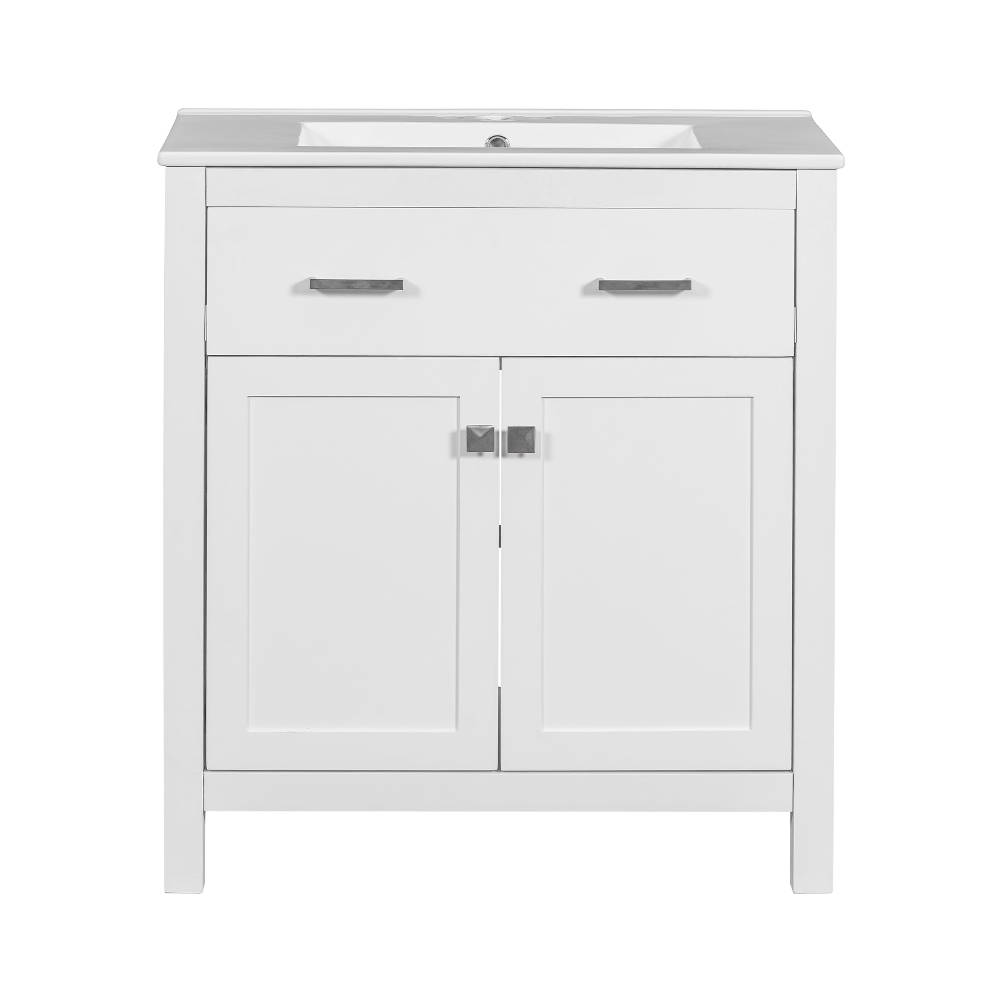 Modern 30-Inch Bathroom Vanity with Ceramic Sink, White Cabinet with Soft Close Doors and Adjustable Shelf
