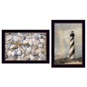 'Cape Hatteras Lighthouse and Sea Shells Collection' 2-Piece Vignette By Lori Deiter, Printed Wall Art, Ready To Hang Framed Poster, Black Frame