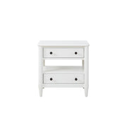 Elegant Open Nightstand with 2 Drawers in White Finish, Solid Wood and MDF, 26x17x26.75 inches