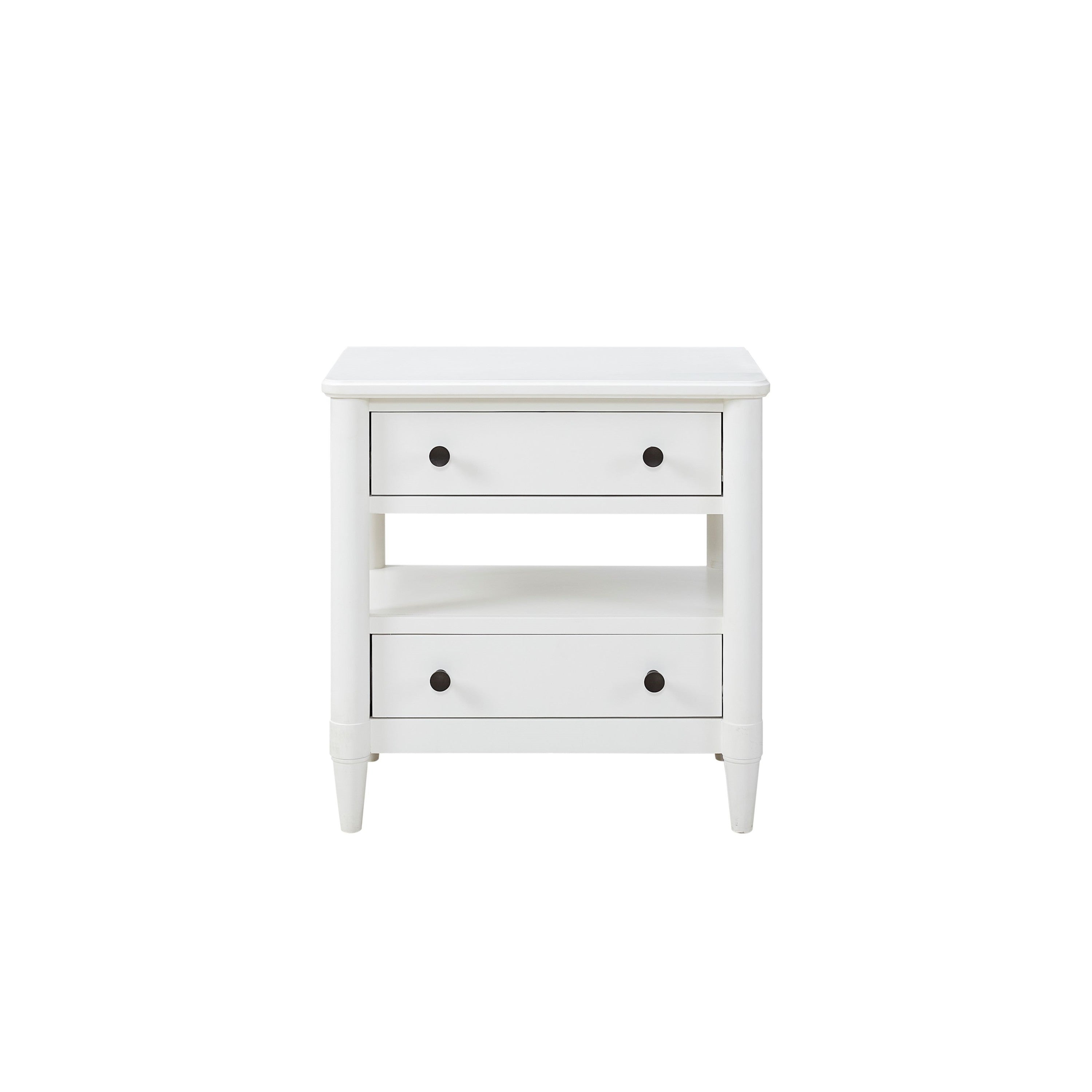 Elegant Open Nightstand with 2 Drawers in White Finish, Solid Wood and MDF, 26x17x26.75 inches