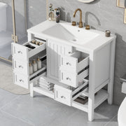36' Bathroom Vanity with Sink, One Cabinet and Three Drawers, Solid Wood and MDF Board, White (Old Sku:SY999505AAK-6)