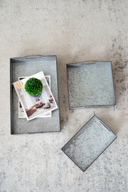 S/3 Decorative Galvanized Gray Nesting Trays